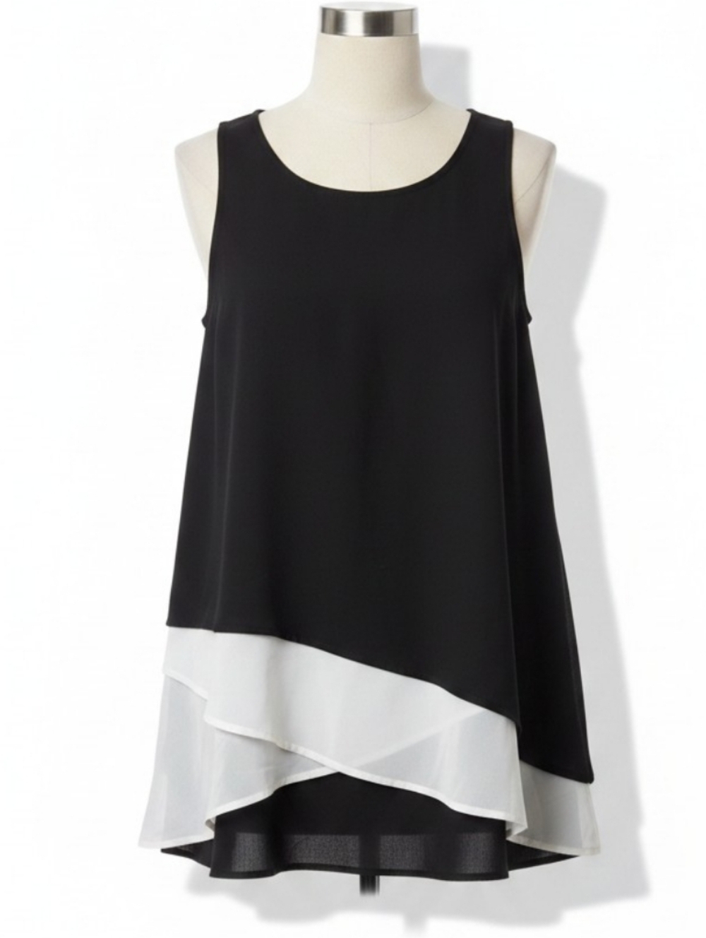 INC International Concepts Black Sleeveless Layered Asymmetrical Blouse M Work